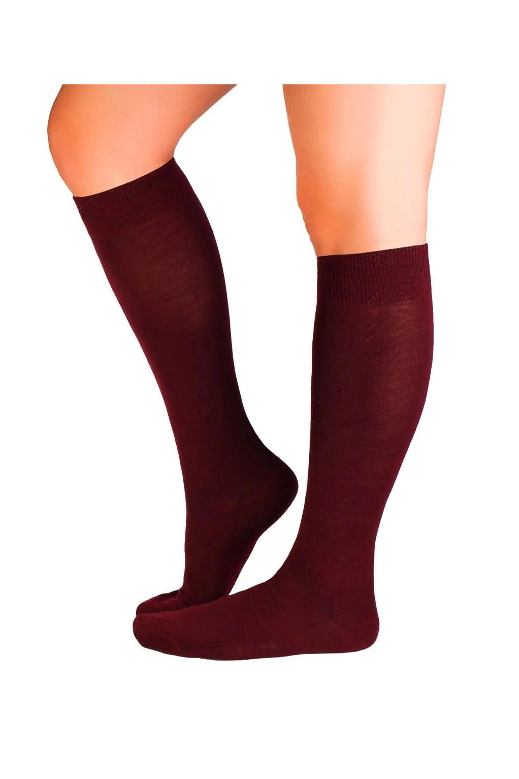 Chaussettes fines longues 3/4 en laine bordeaux 2/7
