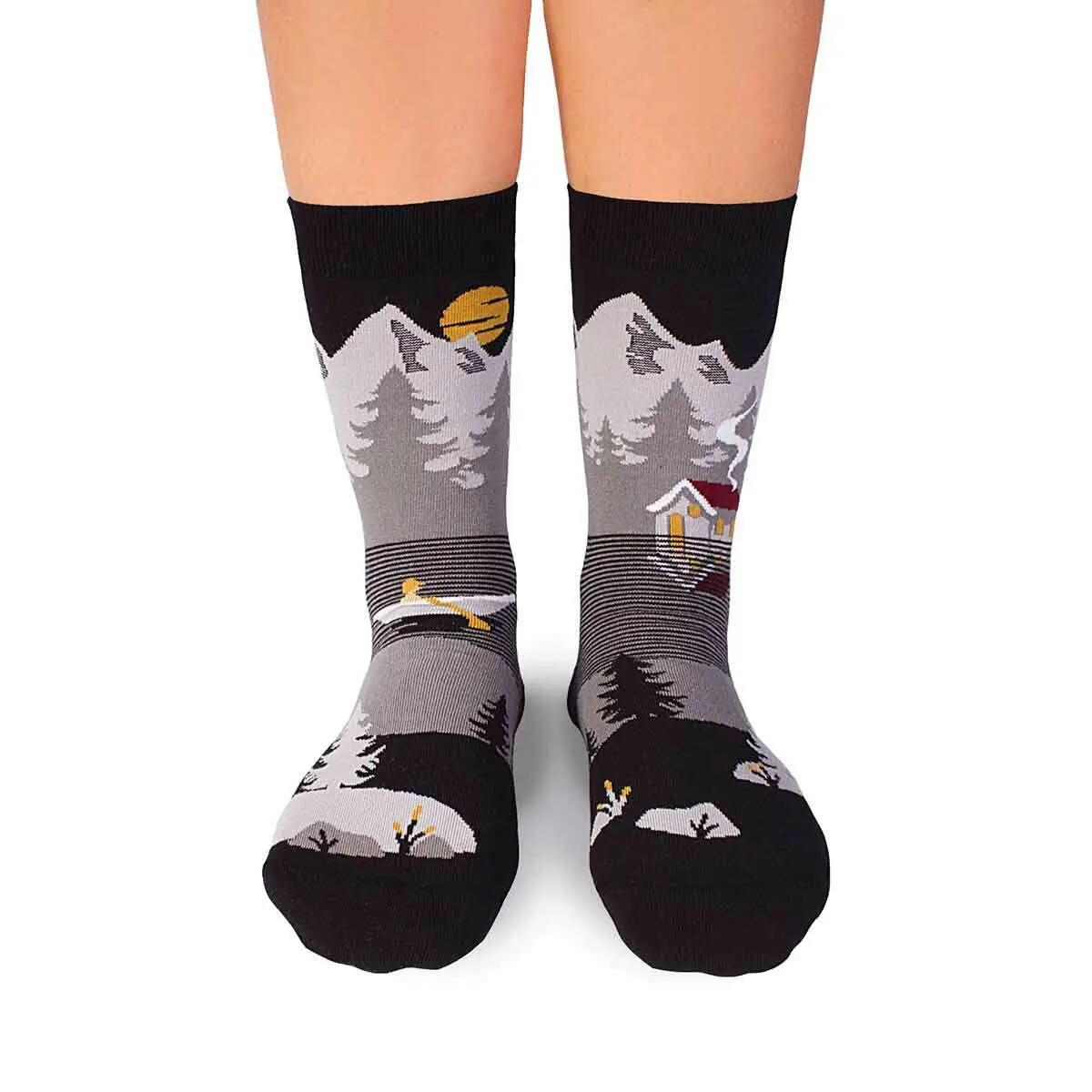 Sosete bumbac Arty Socks Peisaj Montan Gri, 43-46 EU 2/5