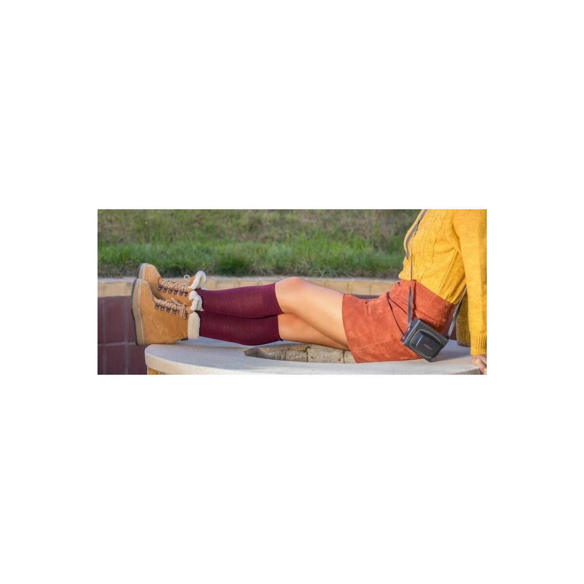Sosete lana FINE MERINO 3/4 Bordeaux, 39-42 EU