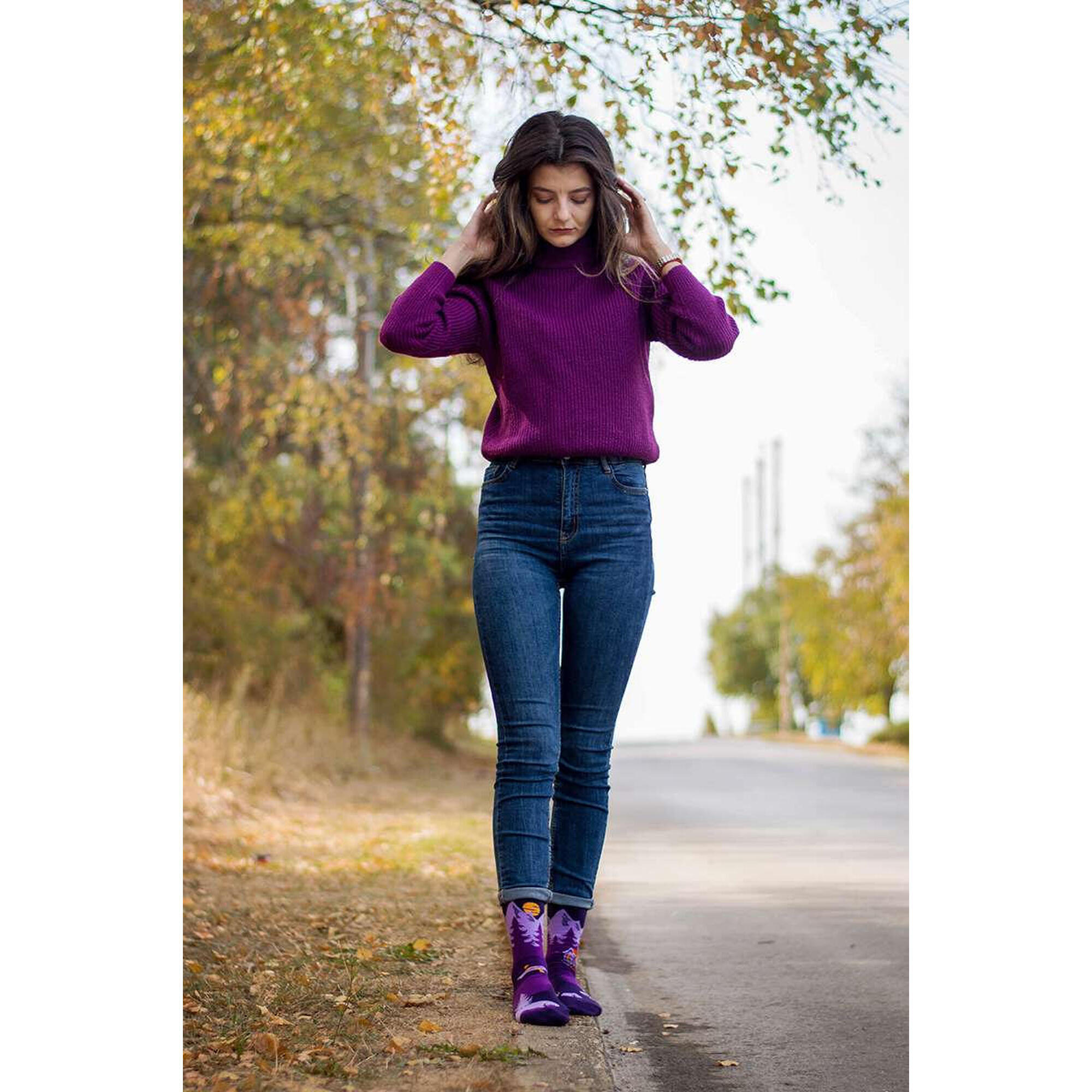 Sosete bumbac Arty Socks Peisaj Montan Violet, 35-38 EU
