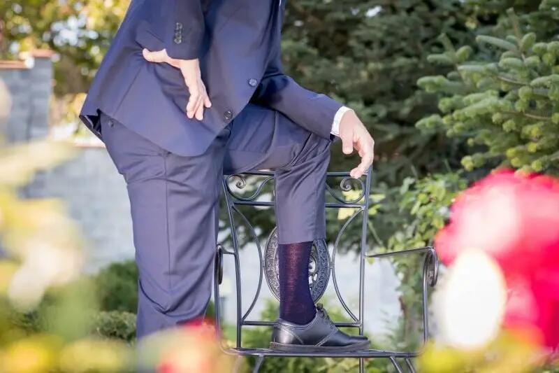 Chaussettes fines longues 3/4 en laine bleu foncé 5/7