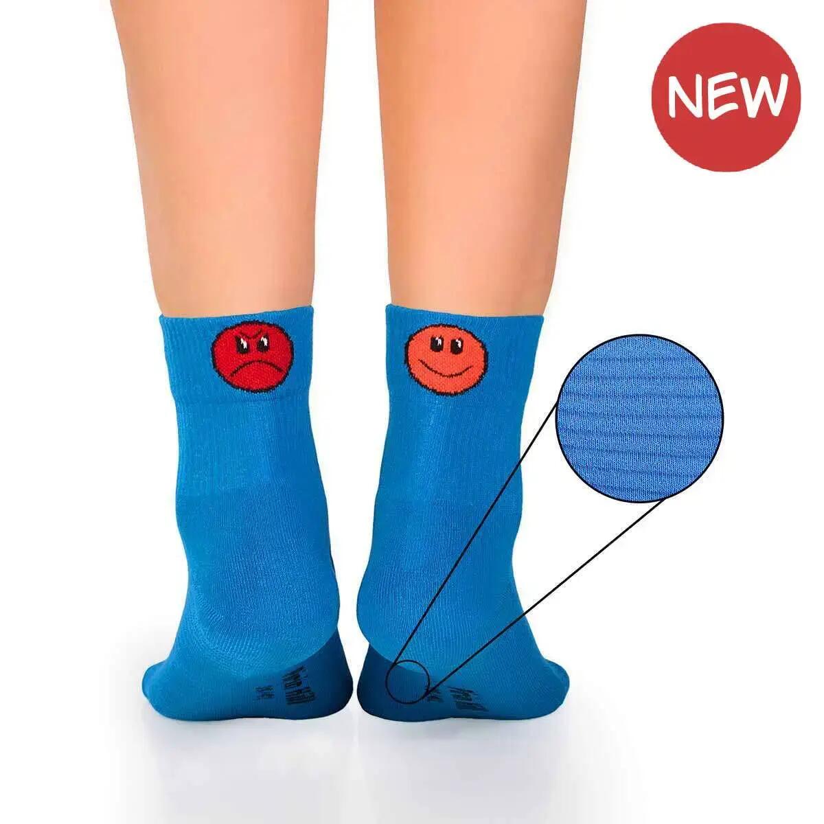 Sosete bumbac organic albastru cu smiley face si sad face Active Day, 39-42 EU 1/5