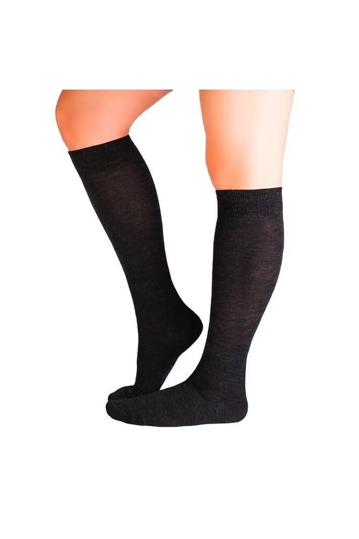 Chaussettes fines longues 3/4 en laine anthracite 2/6
