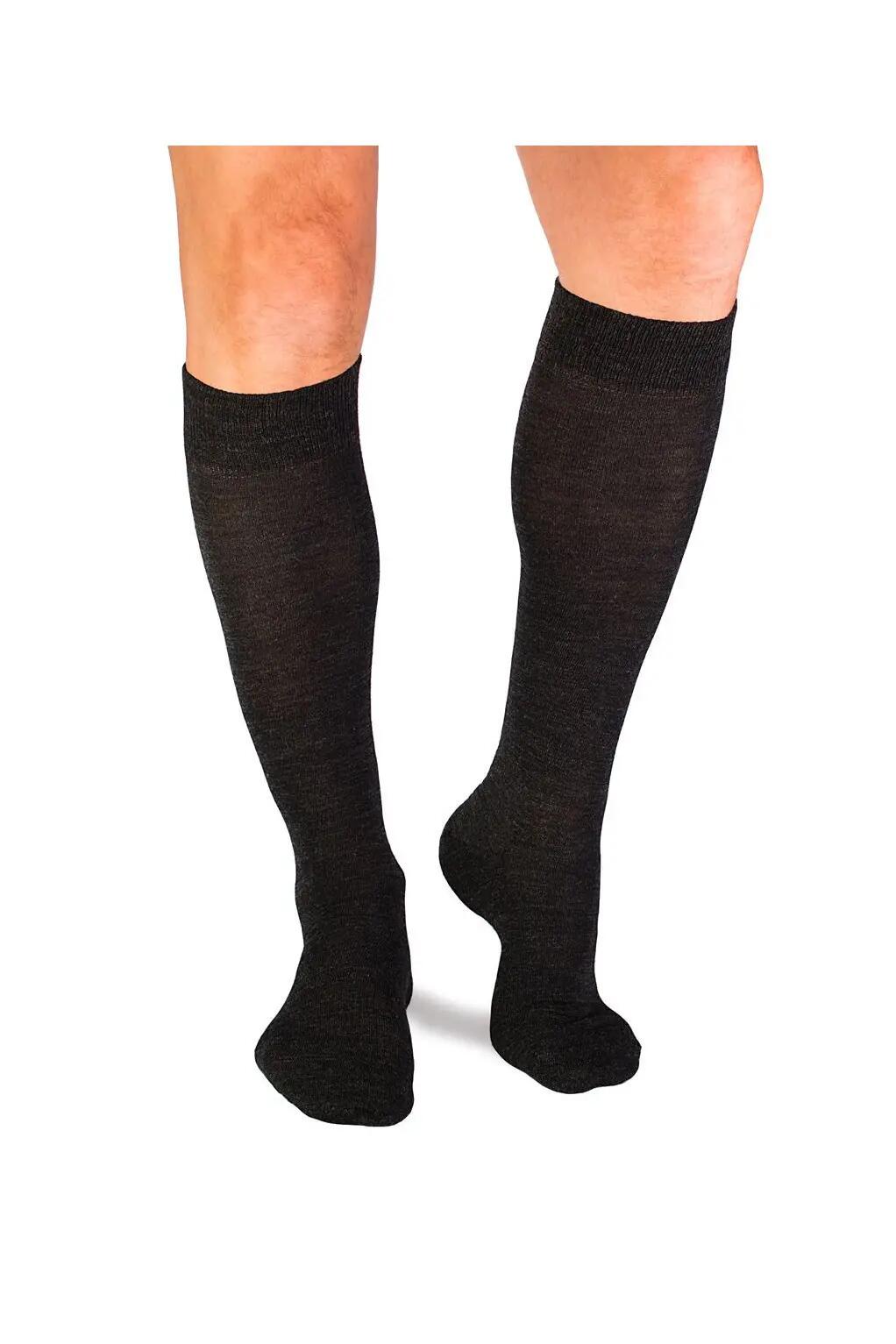 Chaussettes fines longues 3/4 en laine anthracite 5/6