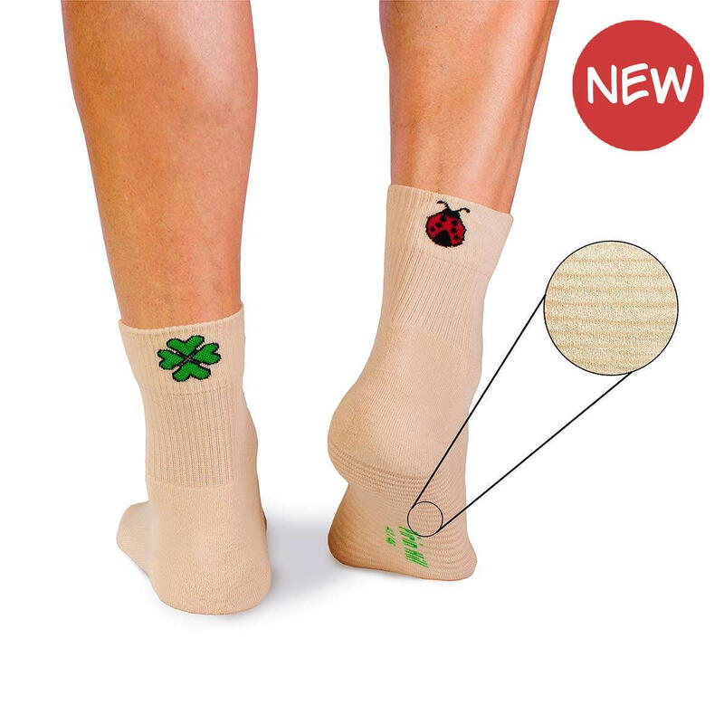 Sosete bumbac organic bej cu buburuza si trifoi  Active Day, 35-38 EU