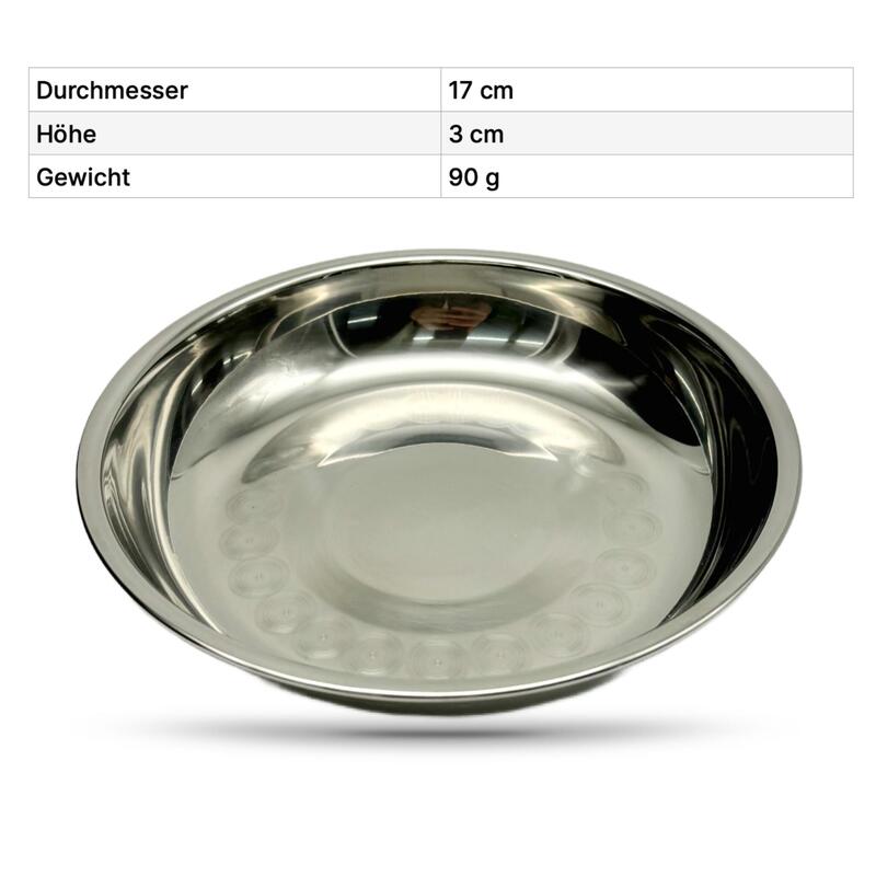 Edelstahl Teller 2 Pack 17 cm D für Suppen, Speisen und Salate 90 g