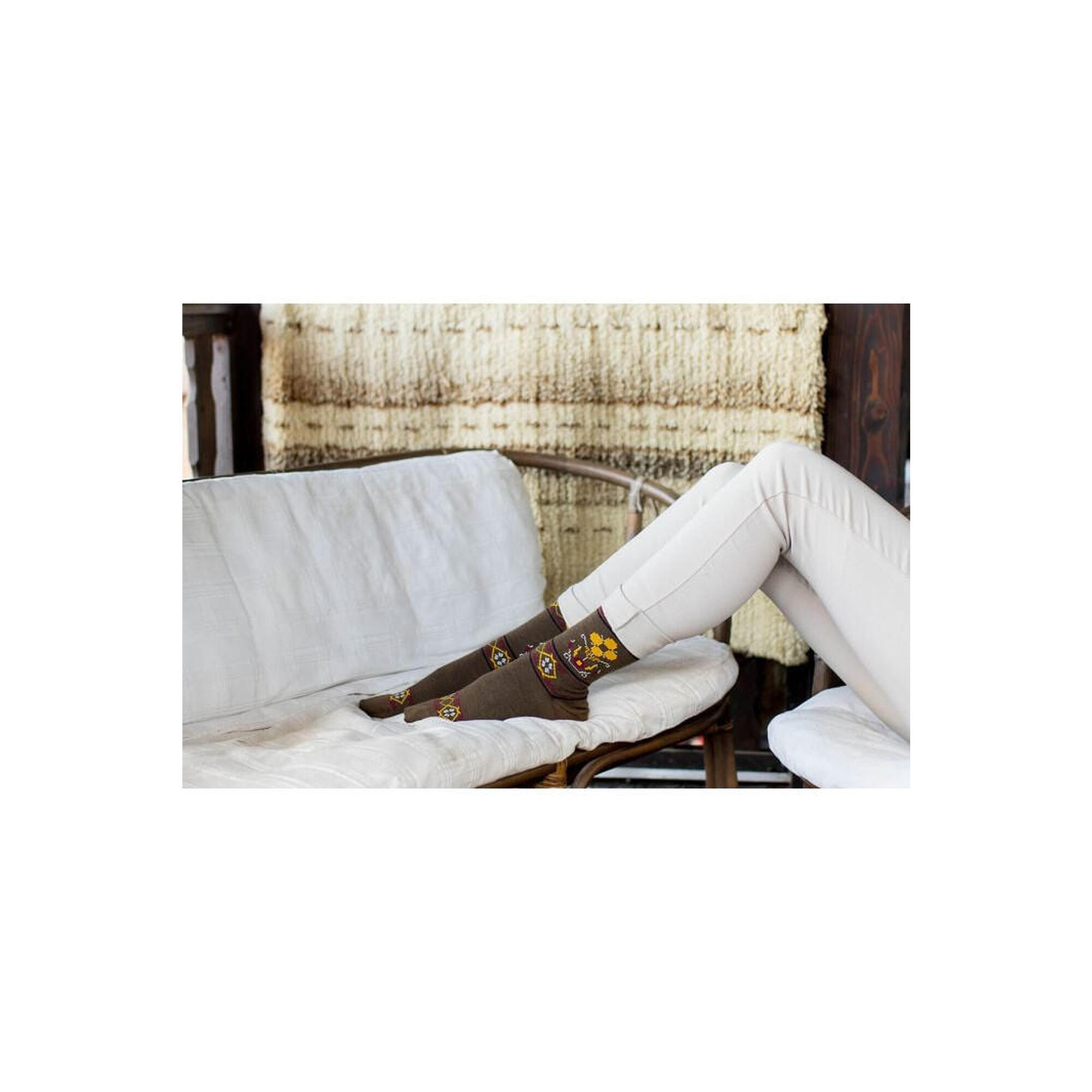 Sosete antibacteriene din lana merino Ethno Fine Light Brown, 39-42 EU