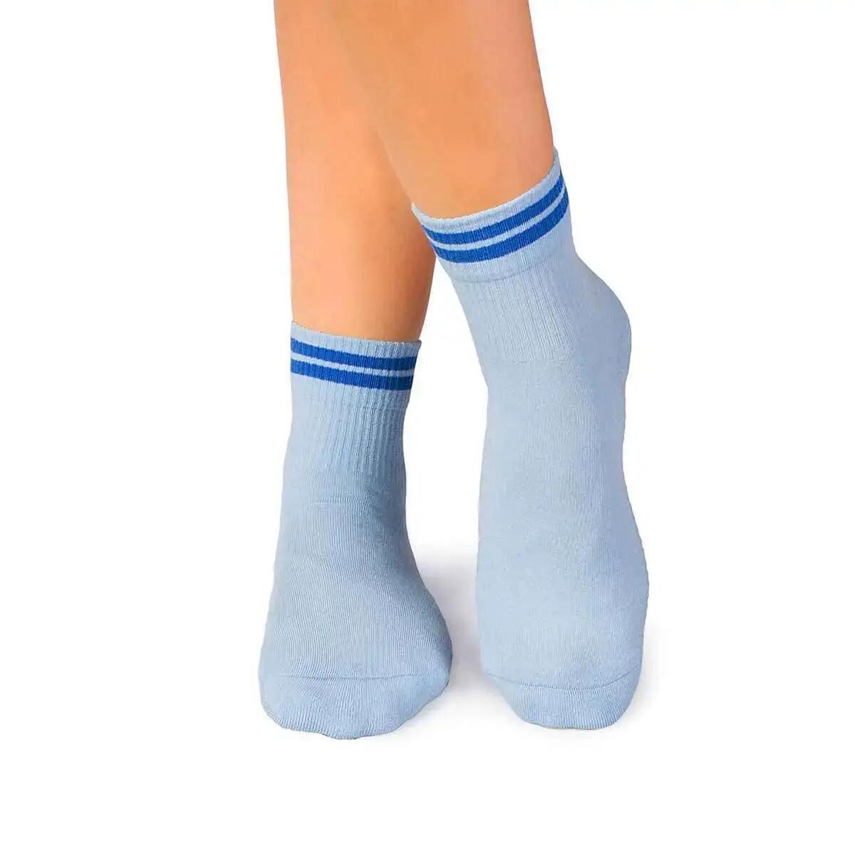 Sosete bumbac organic albastre cu 2 dungi albastru inchis Active Day, 39-42 EU 2/3