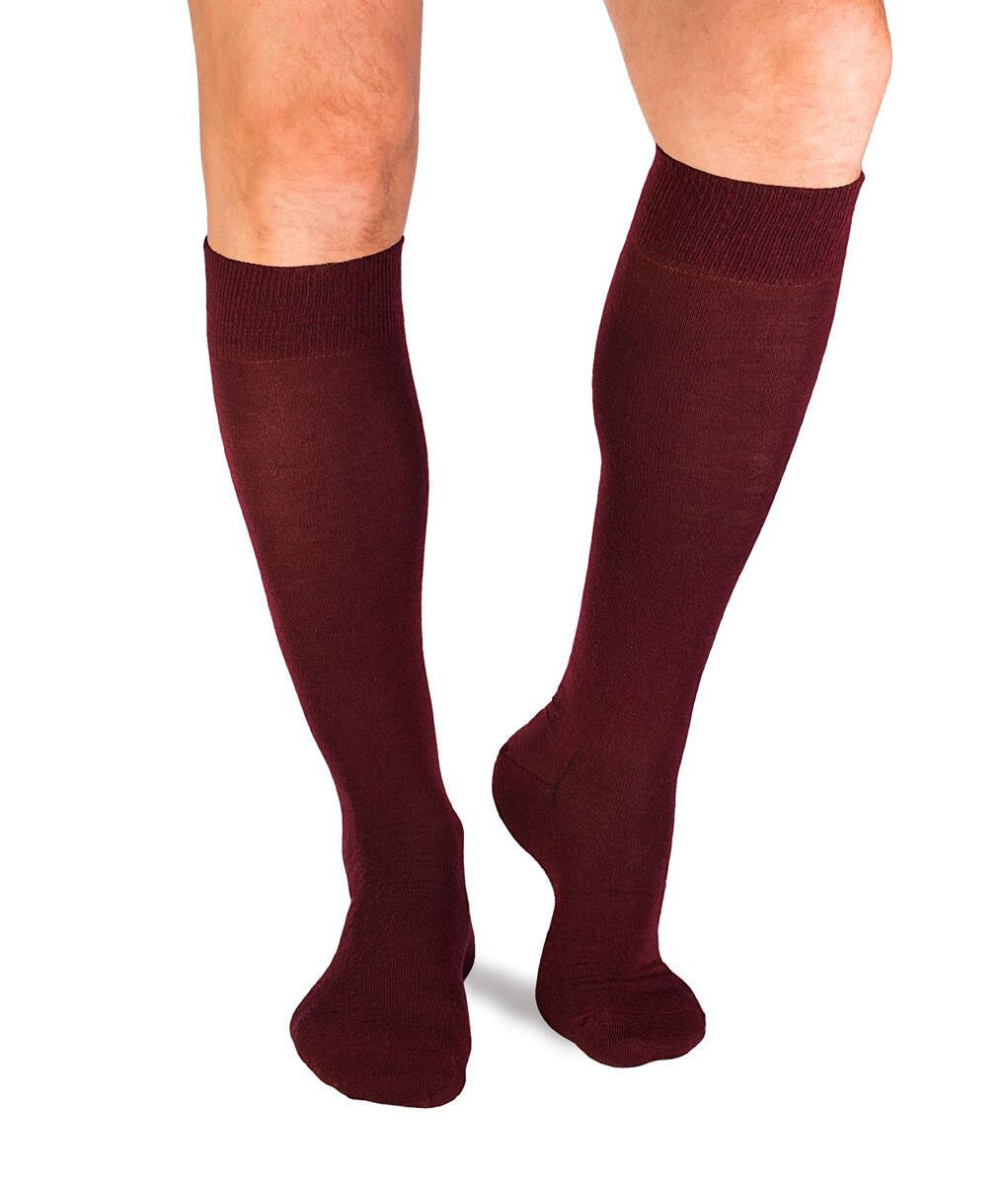 Chaussettes fines longues 3/4 en laine bordeaux 3/7