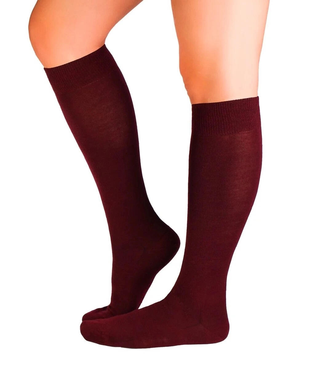 Chaussettes fines longues 3/4 en laine bordeaux 2/7