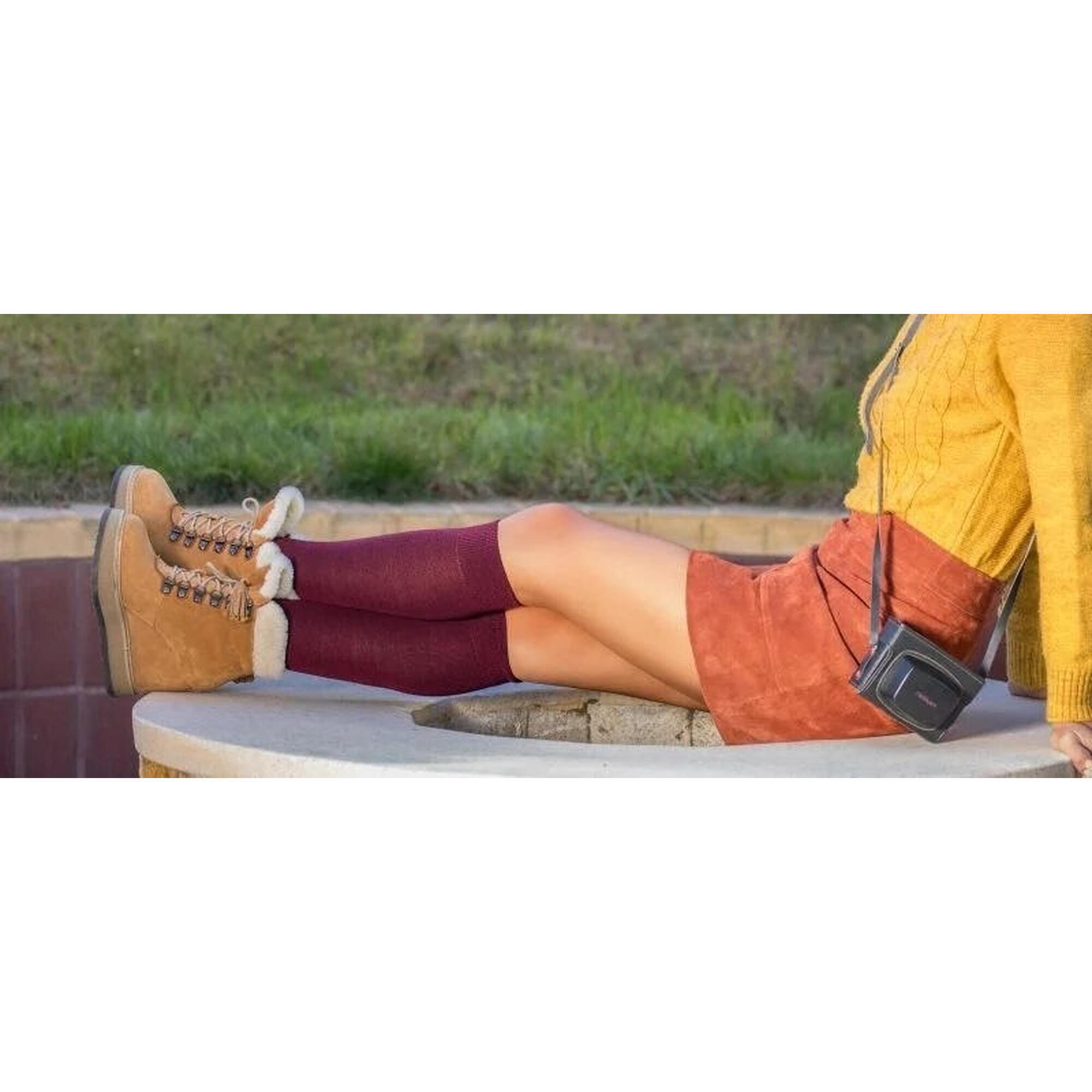 Sosete lana FINE MERINO 3/4 Bordeaux, 43-46 EU