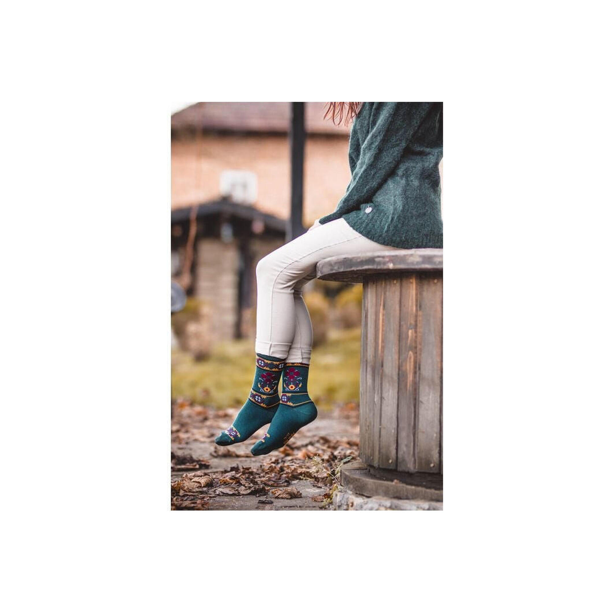 Sosete antibacteriene din lana merino Ethno Fine Dark Green, 35-38 EU