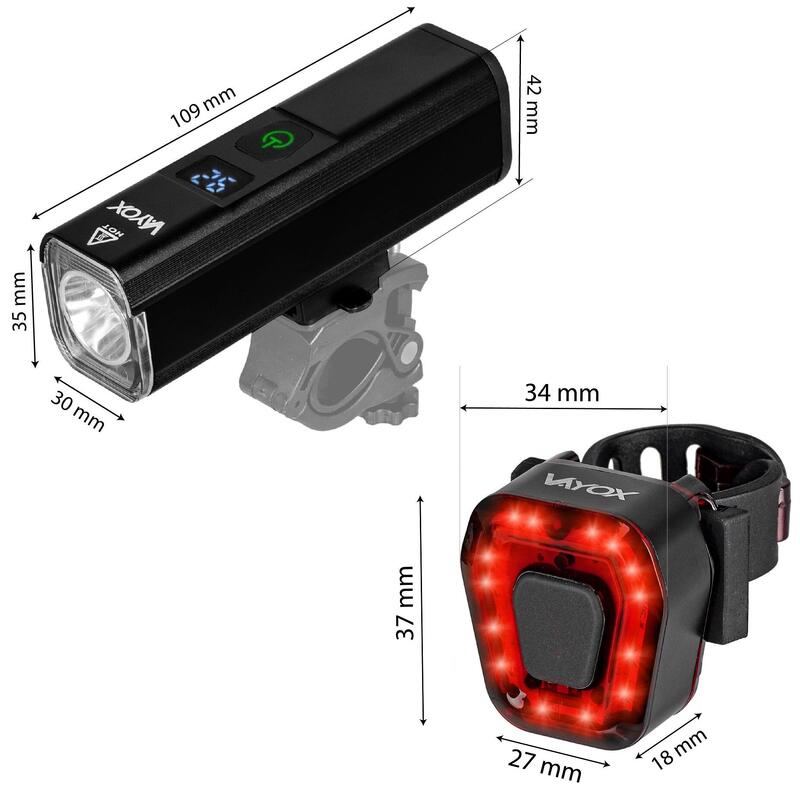 VAYOX VA0071 + VA0048 ensemble d'éclairage de vélo USB avant et arrière