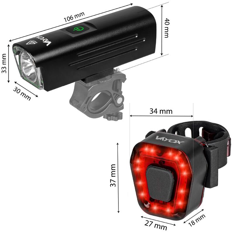 VAYOX VA0046 + VA0048 ensemble d'éclairage de vélo USB avant et arrière