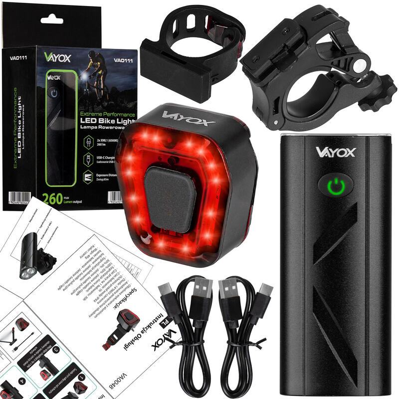 Jeu de feux de vélo VAYOX VA0111 + VA0048, avant et arrière