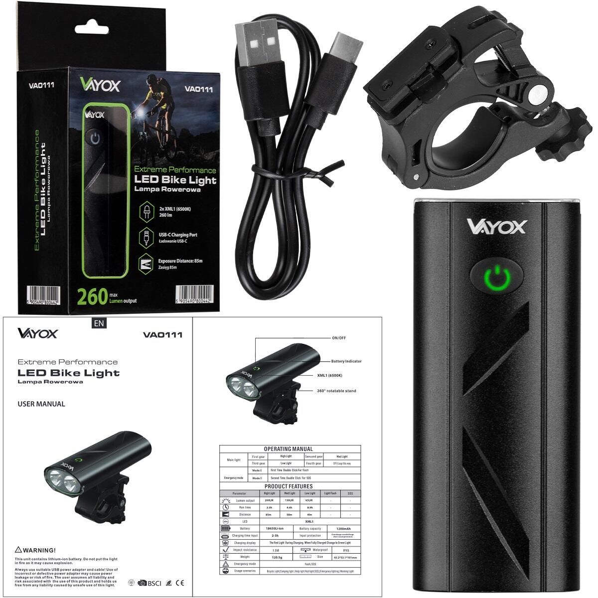 Luce anteriore per bici Vayox VA0111 260 lm, ricaricabile 7/7