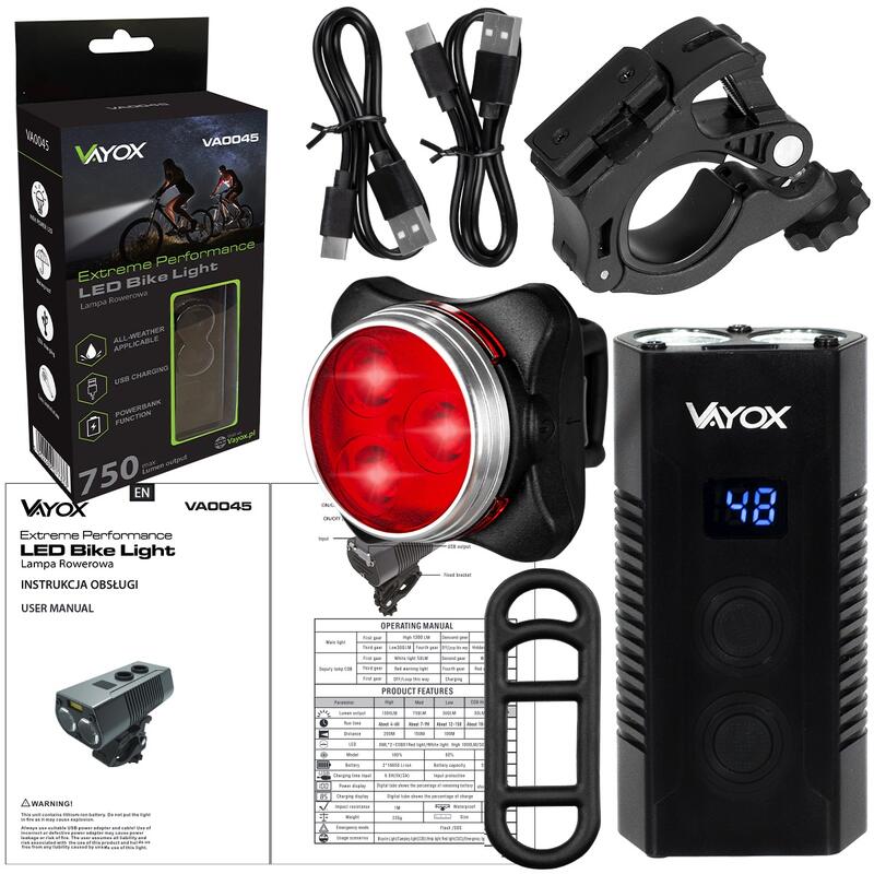 Ensemble de feux de vélo VAYOX VA0045 + VA0117 avant et arrière USB