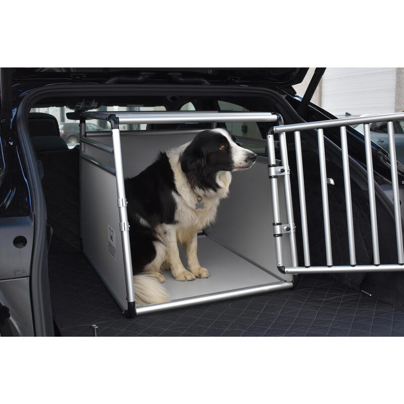 Cage de transport voiture pour chien tube alu rond taille large 80x60,5x64