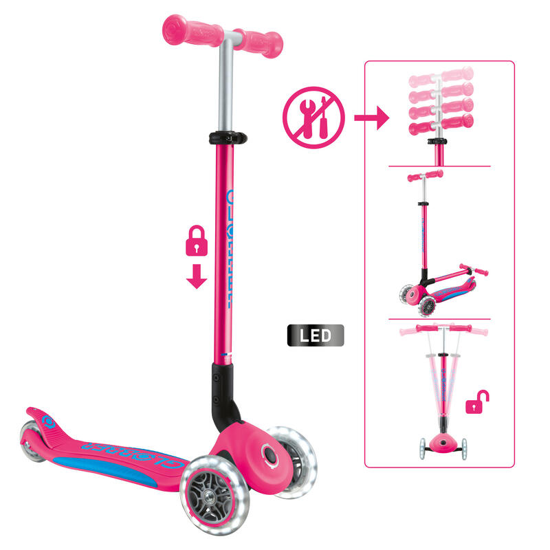 GLOBBER PRIMO FOLDABLE PLUS LIGHTS fuchsia pink-hellblau, mit Leuchtrollen