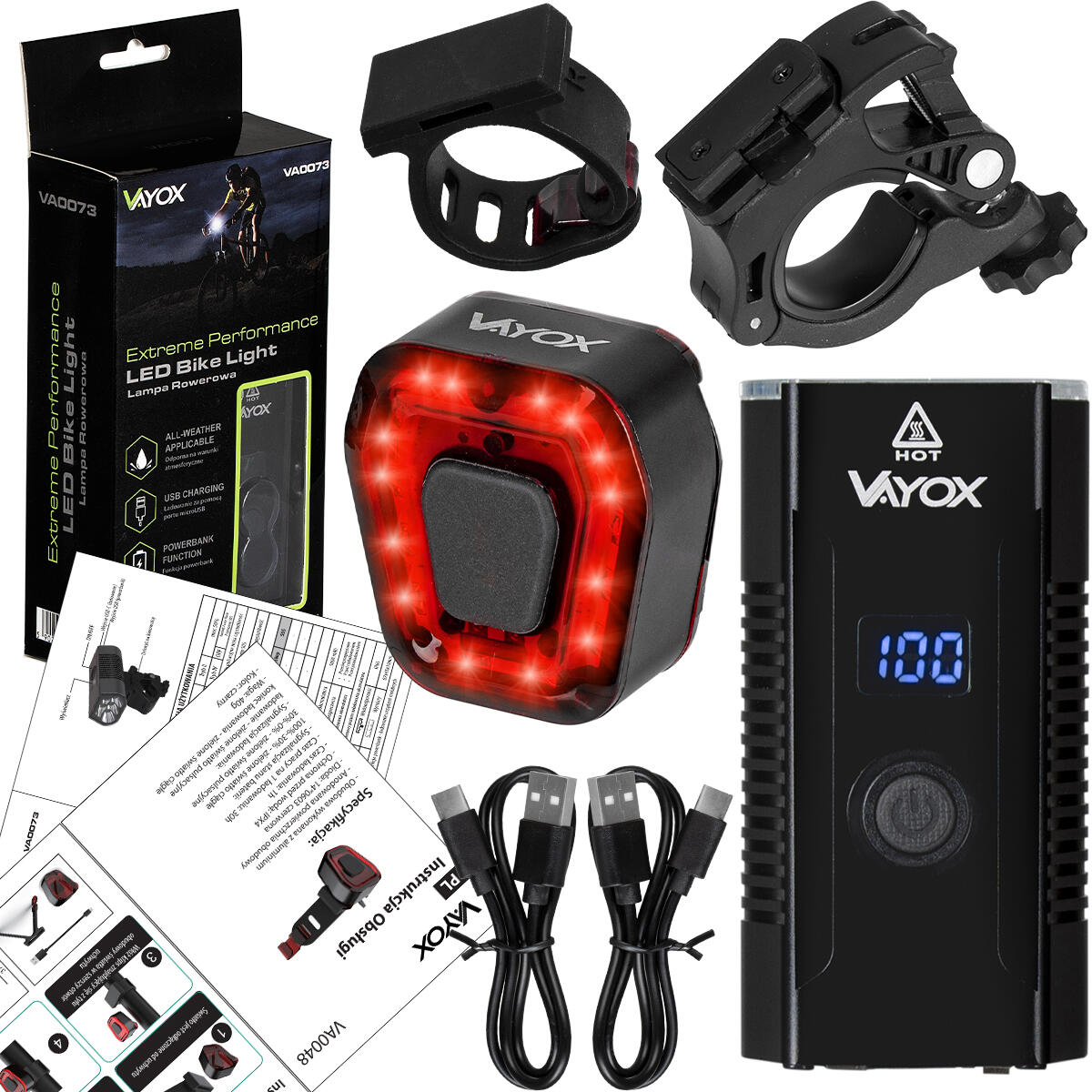 Conjunto de luzes para bicicleta VAYOX VA0073 + VA0048 dianteira e traseira 7/7