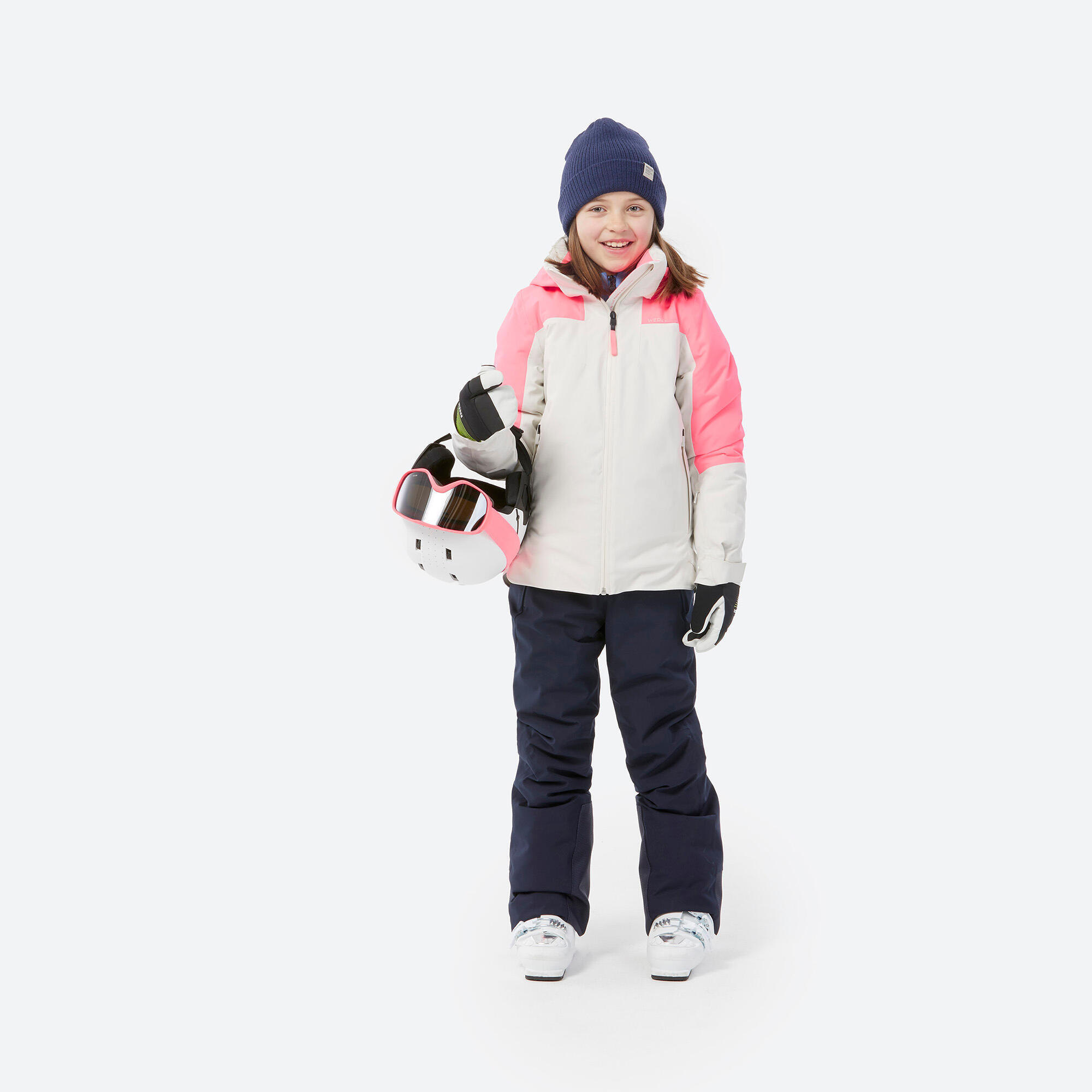 Tweedehands - Warme en waterdichte ski-jas voor kinderen 900 wit/roze - GOED 3/5
