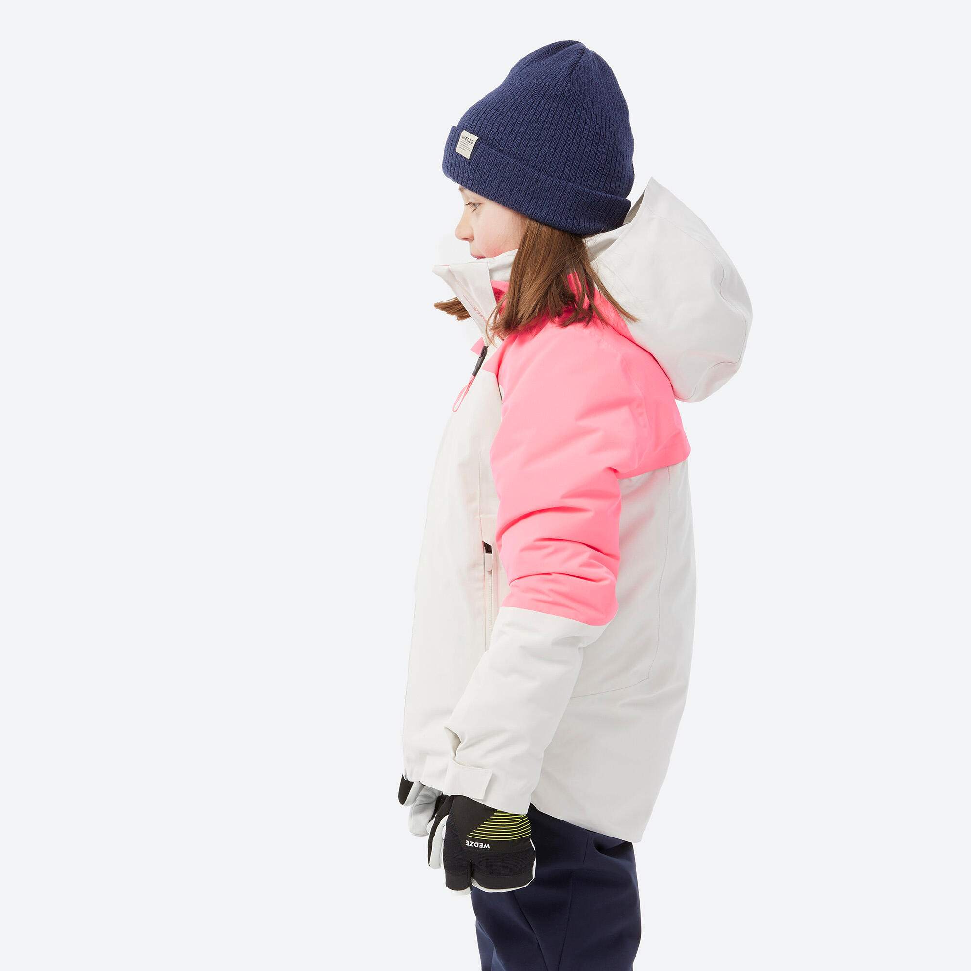 Tweedehands - Warme en waterdichte ski-jas voor kinderen 900 wit/roze - GOED 4/5