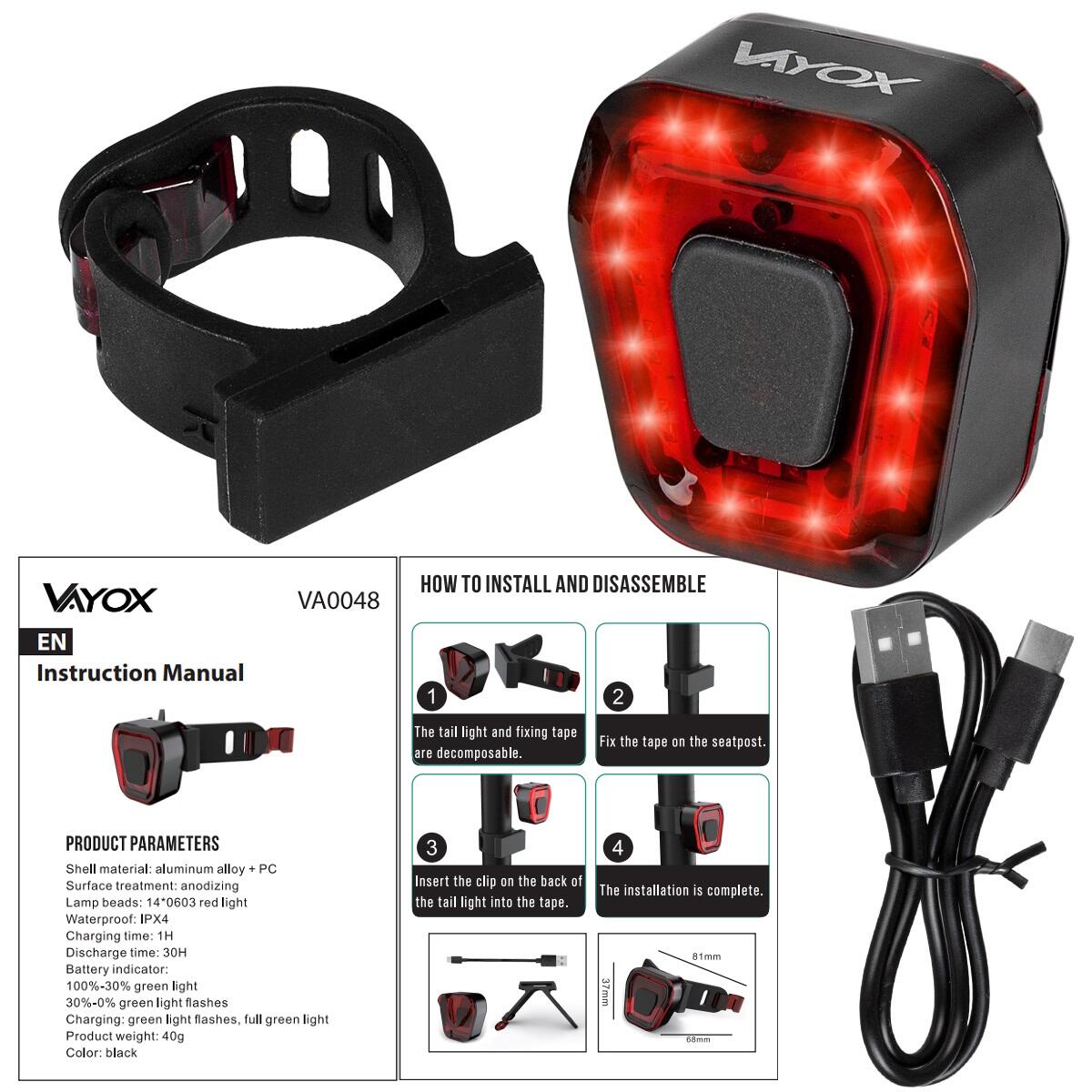 Luce posteriore per bici Vayox VA0048 100 lm, luce rossa, ricaricabile 7/7