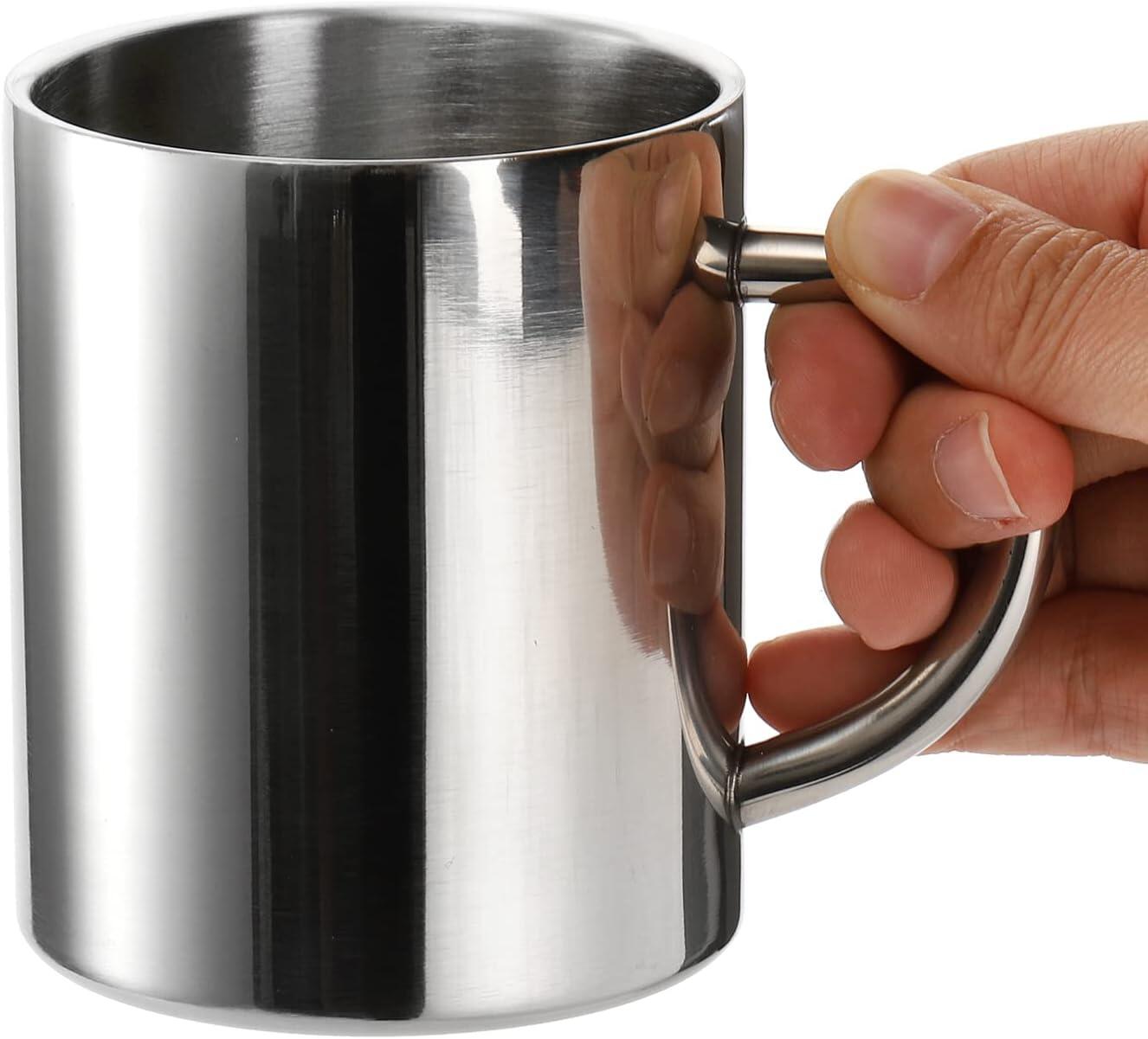 Edelstahl Becher Trinkbecher Doppelwandig 300 ml Camping Trekking Kaffee Tasse 6/7