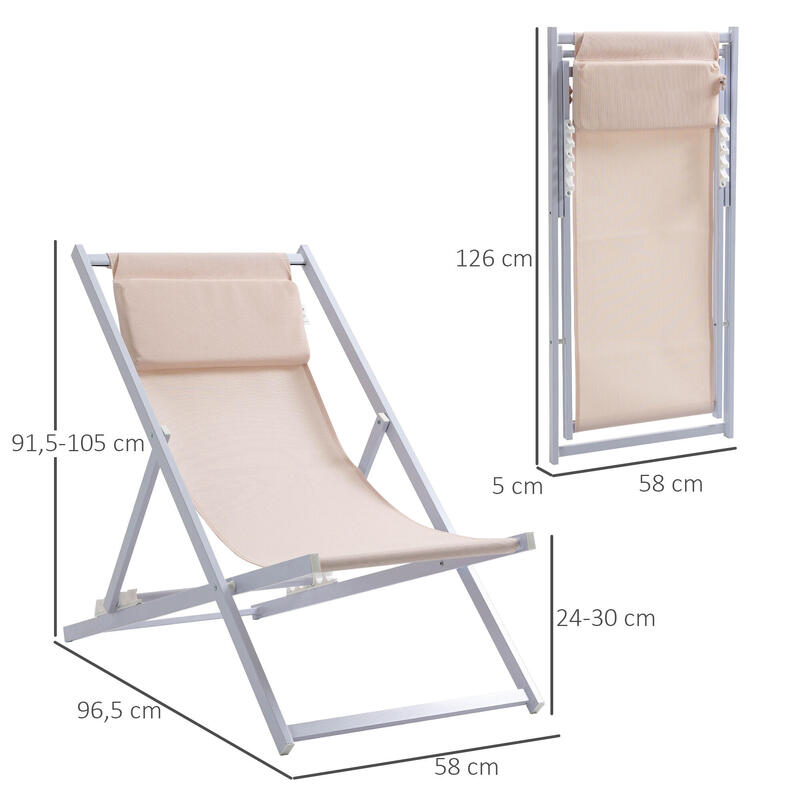 Conjunto de 2 Tumbonas Outsunny 58x96.5x91.5 cm Beige