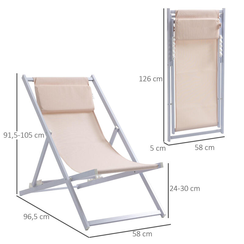 Outsunny Conjunto de 2 Cadeiras de praia 58x96.5x91.5 cm Bege