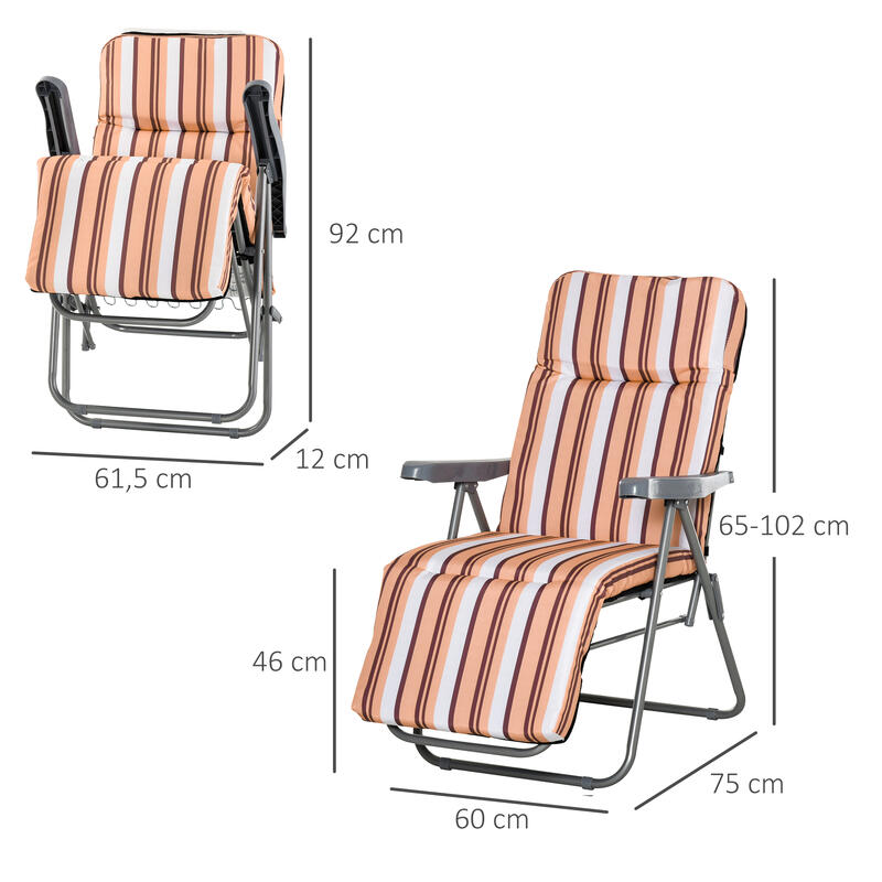 Cadeiras de praia Dobráveis Encosto Ajustável 60x75x102cm Laranja Branco