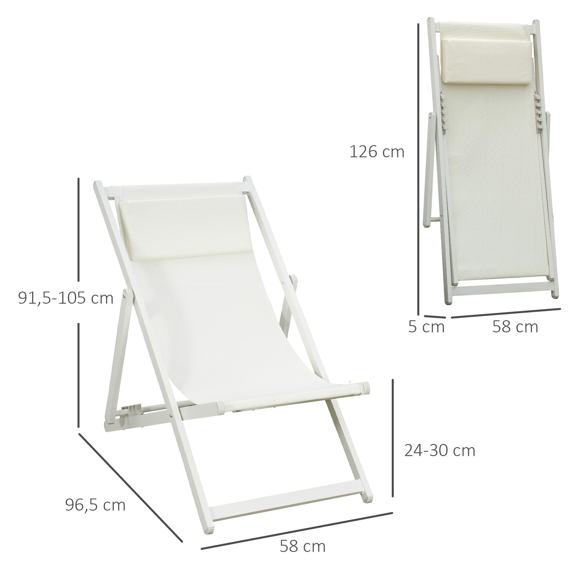 2 Tumbonas Plegables Outsunny 58x96.5x91.5 cm Blanco 3/7