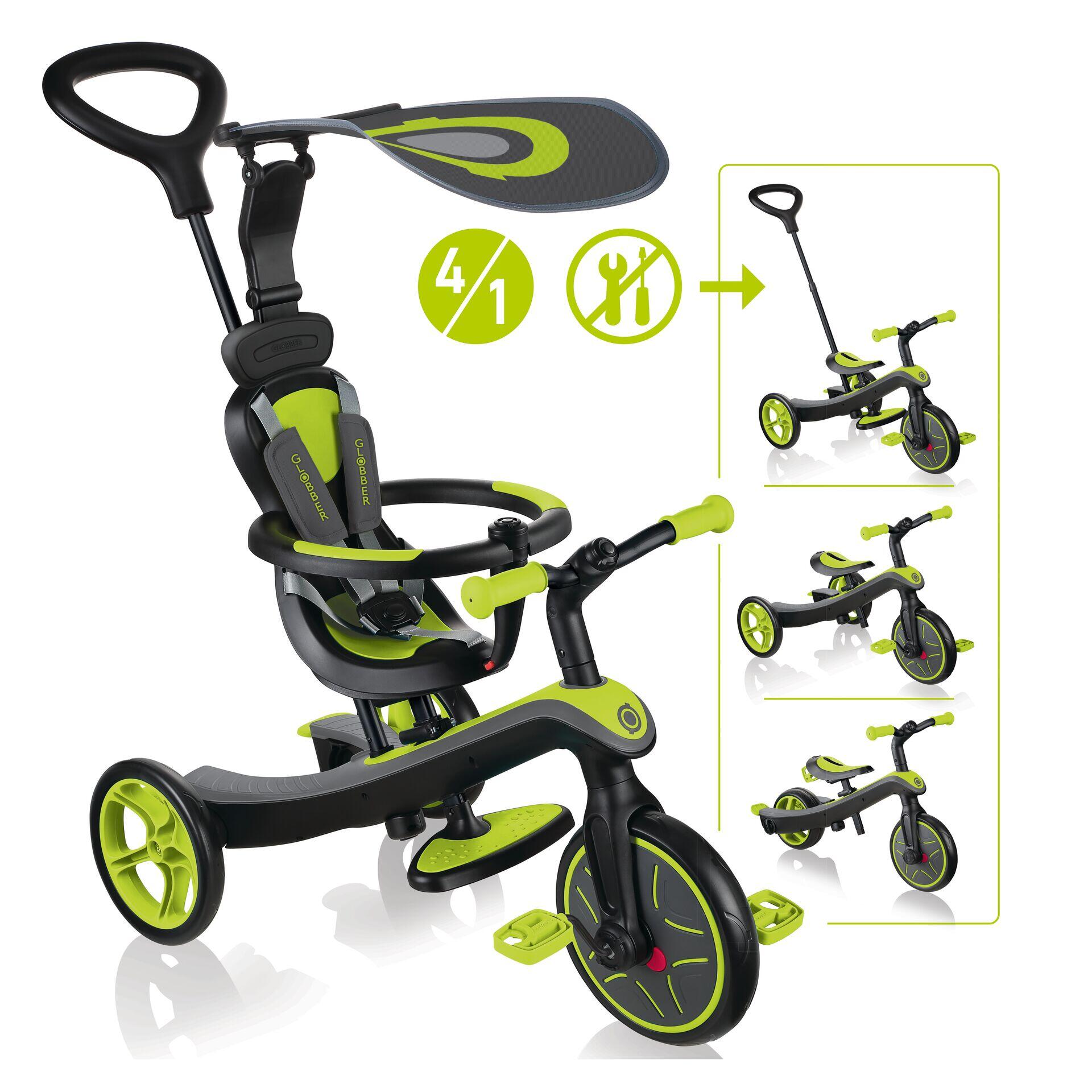 GLOBBER Globber Explorer Trike 4 in 1 with Parent Handle - Lime Green