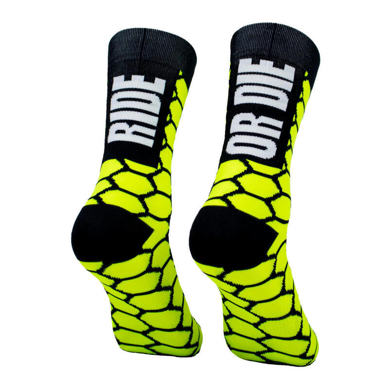 Calcetines Deportivos Ciclismo Perro Loco unisex RIDE OR DIE Amarillo