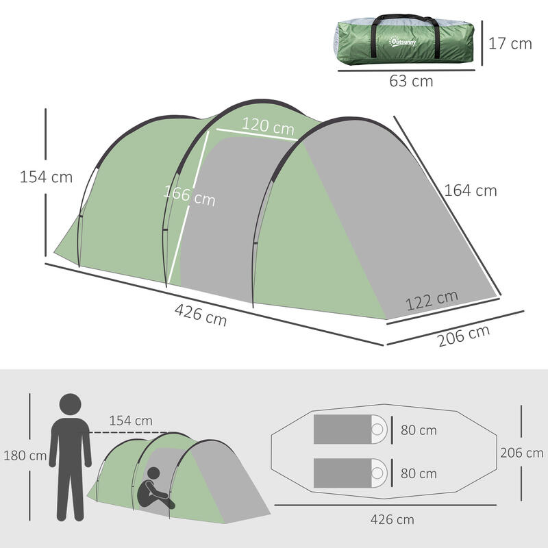 Tenda Campismo 426x206x154 cm Verde Escuro Outsunny