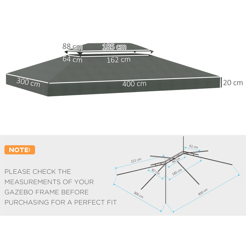 Techo de Repuesto para Cenador Outsunny 400x300 cm Gris