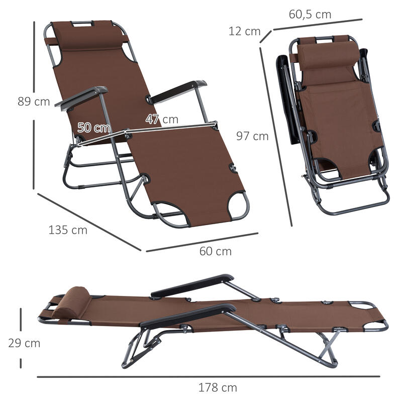 Tumbona Reclinable Outsunny 135x60x89cm Marrón