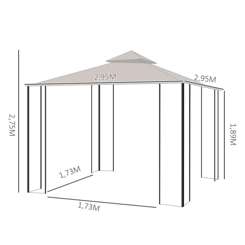 Cenador  beige doble techo metal poliéster 290x290x275cm