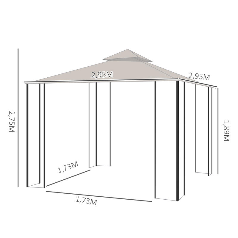 Pégola Exterior 295x295x275 cm Bege e Preto Outsunny