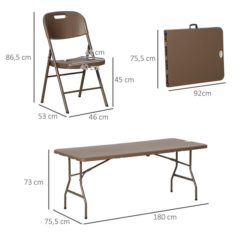 Conjunto de refeição 180x75,5x73 cm marrom Outsunny