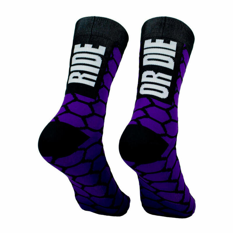 Calcetines Deportivos Ciclismo Perro Loco unisex RIDE OR DIE Morado