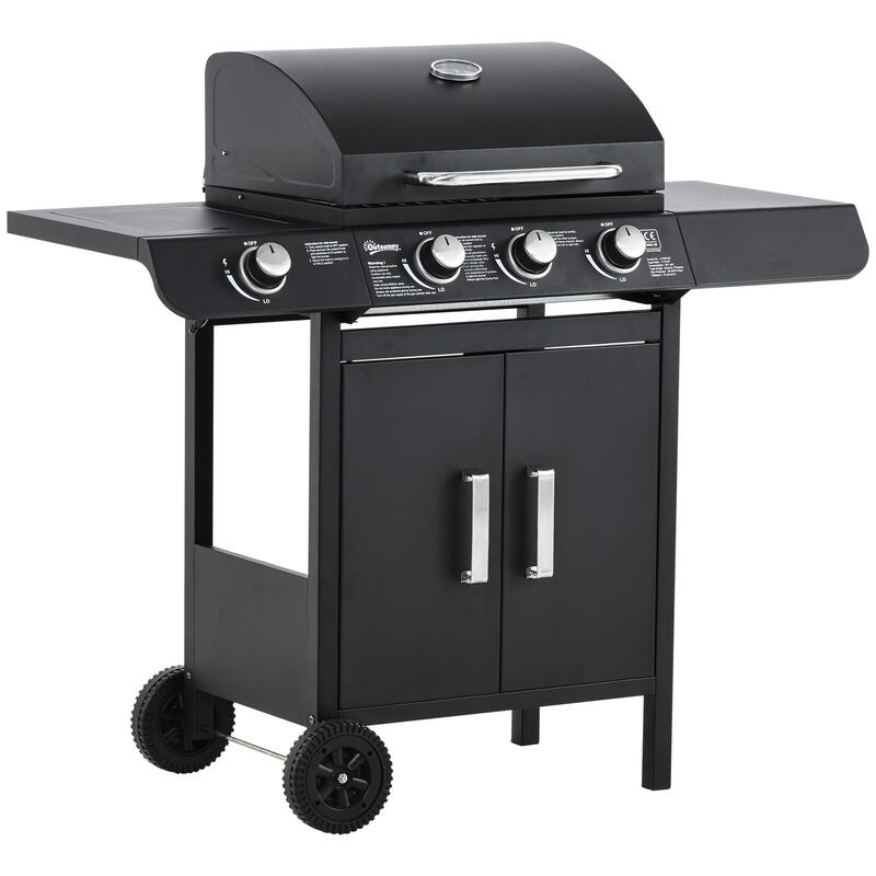 Barbacoa de Gas Outsunny 110x50x100 cm Negro