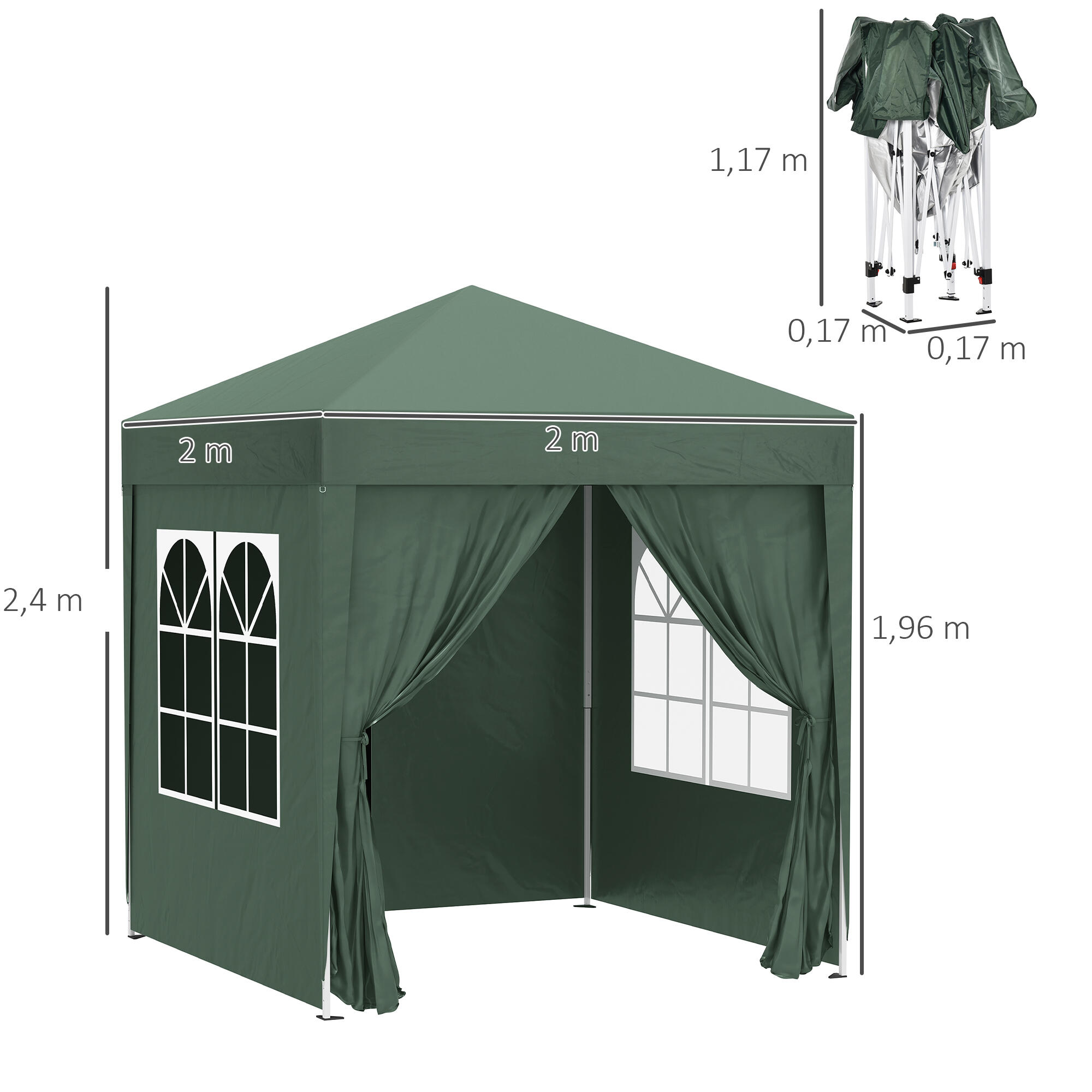 Carpa Plegable Outsunny 200x200x240 cm Verde 3/7