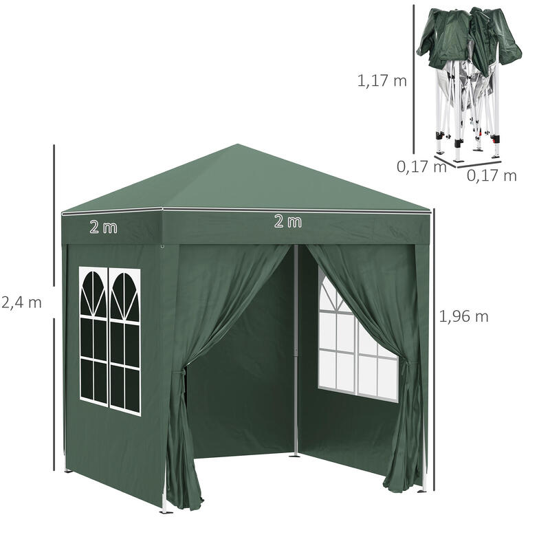 Tenda Dobrável 2x2x2,45 m Verde Outsunny