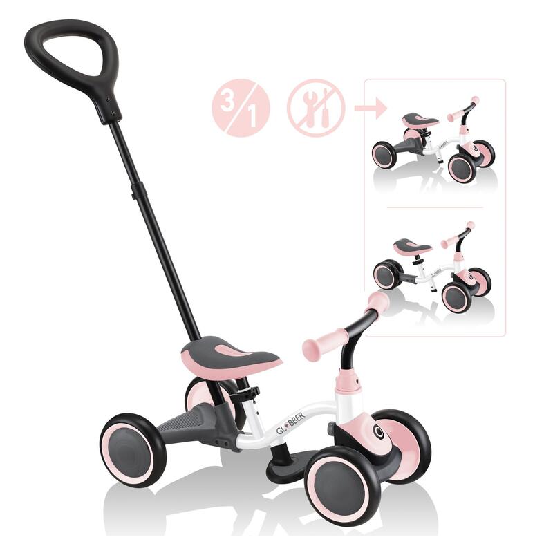 Scooter Laufrad / Vierrad  Learning Bike 3in1  White-pastel pink