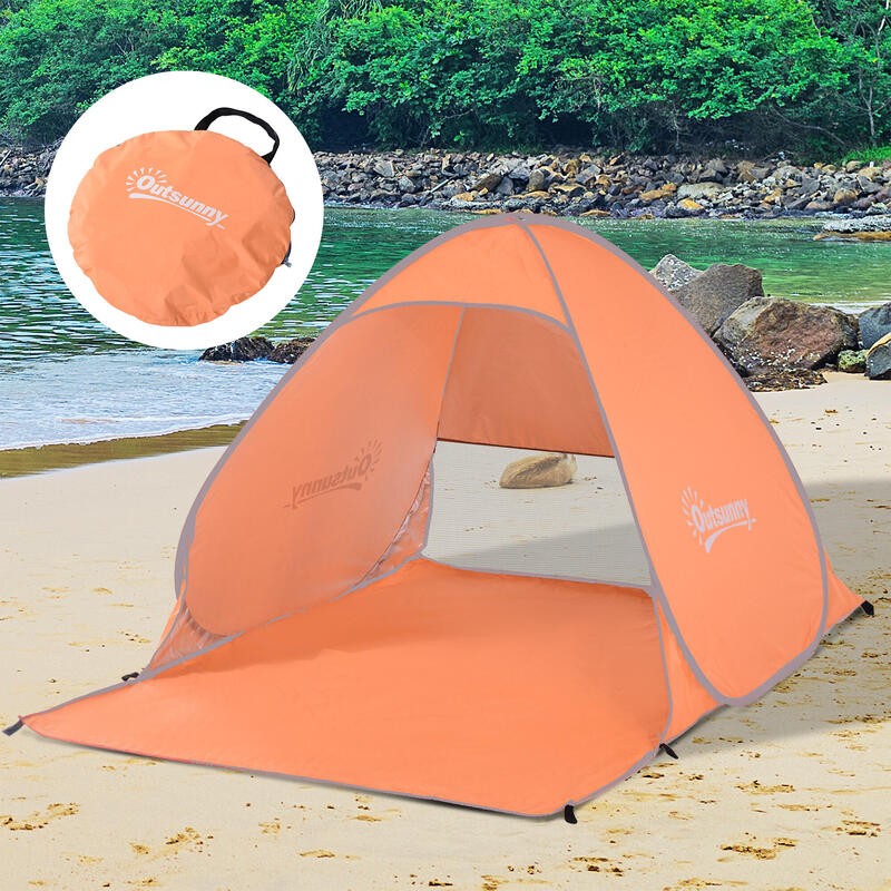 Abrigo solar de praia Portátil com Proteção UV outsunny 150x500x115cm laranja