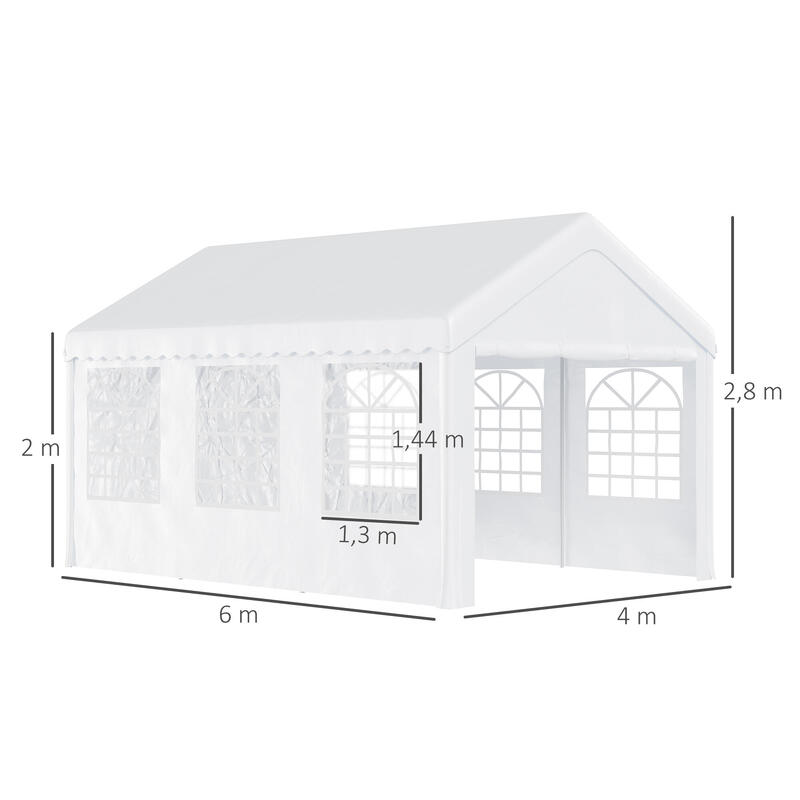 Carpa eventos deportivos Outsunny blanco de acero galvanizado 600x405x280 cm