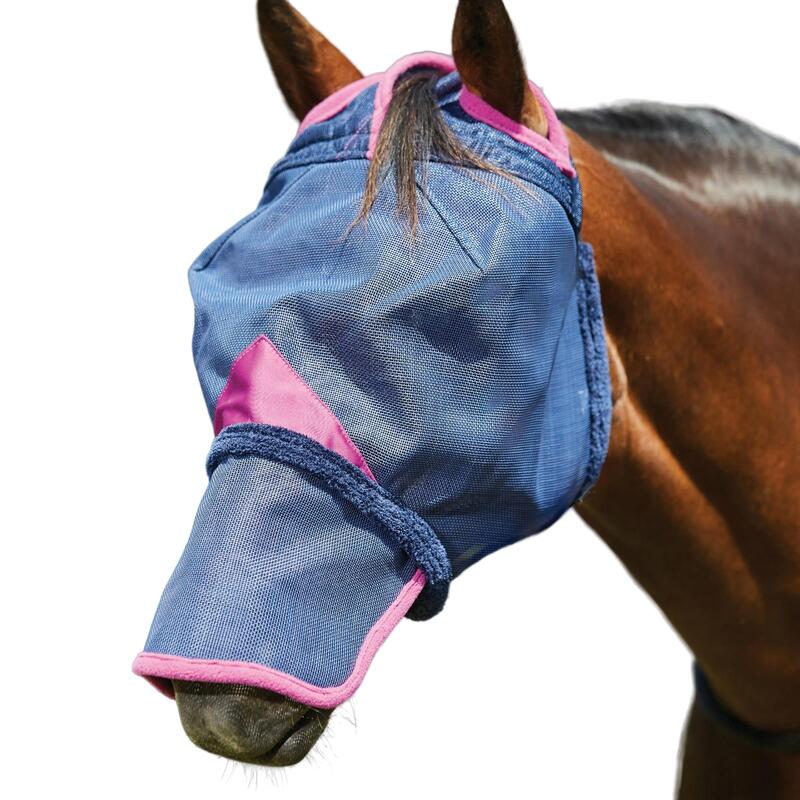 Masque antimouches pour chevaux avec nez COMFITEC DELUXE (Bleu marine / Violet)
