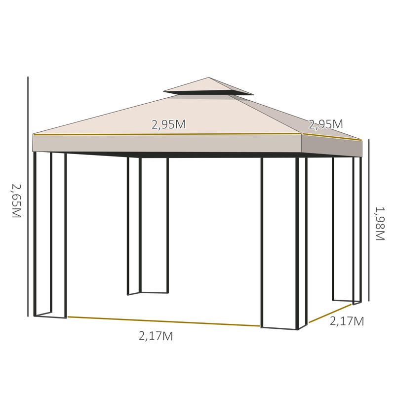 Cenador Outsunny 295x295x265cm Beige