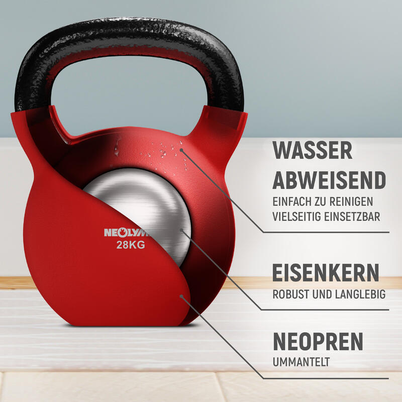 Kettlebell aus Gusseisen mit Silikonbeschichtung (06 Kg) - Kugelhantel rot